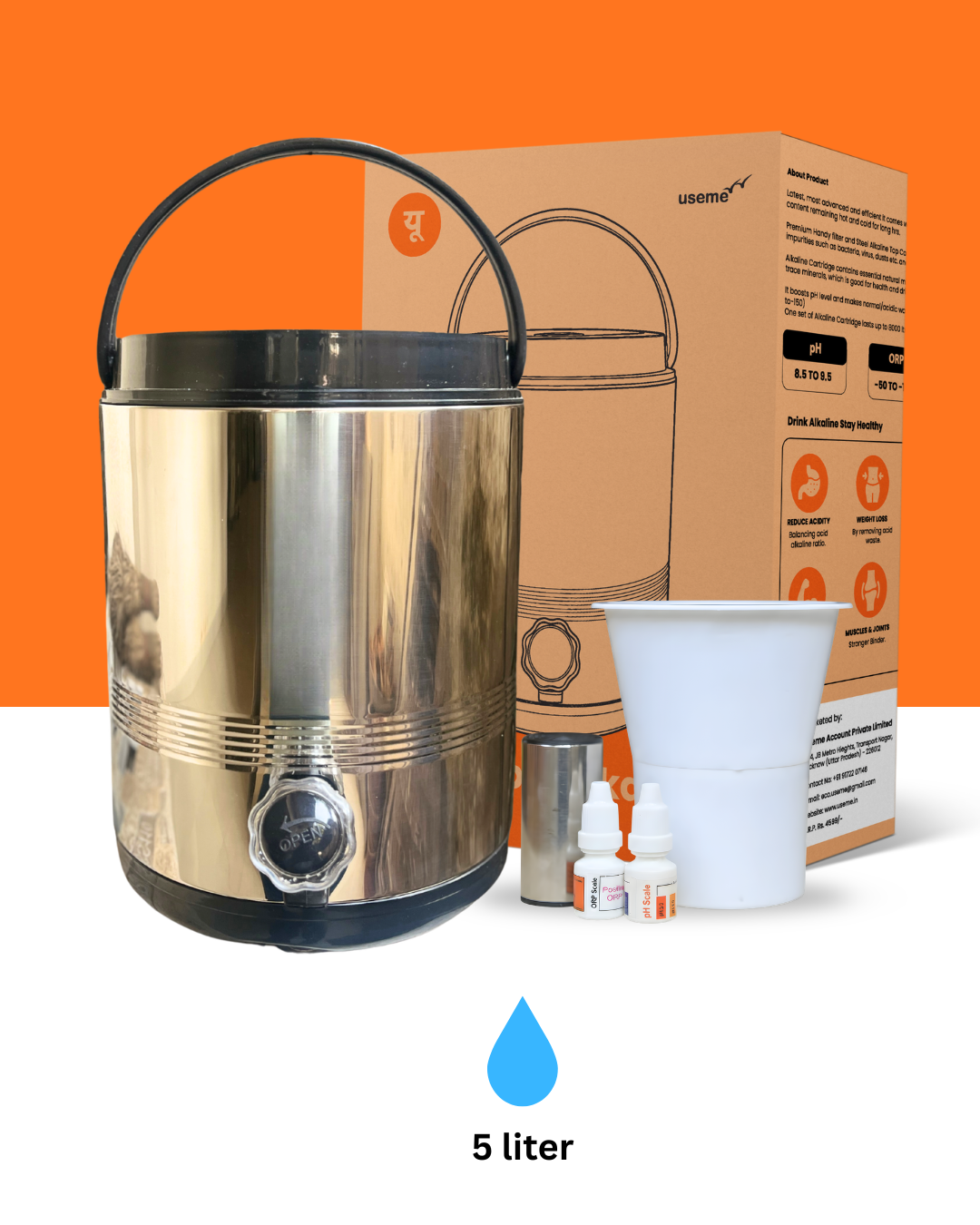Useme 5 Ltr Alkaline Water Jar Camper Bottled Water Dispenser